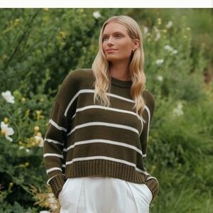 COPY - Jenni Kayne Chloe Crewneck Army/Ivory Stripe Size M EEUC (retail $295)